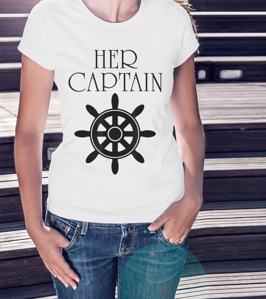 Mens Funny Cruise Her Captain His Anchor Couple Nautical Wheel T-Shirt