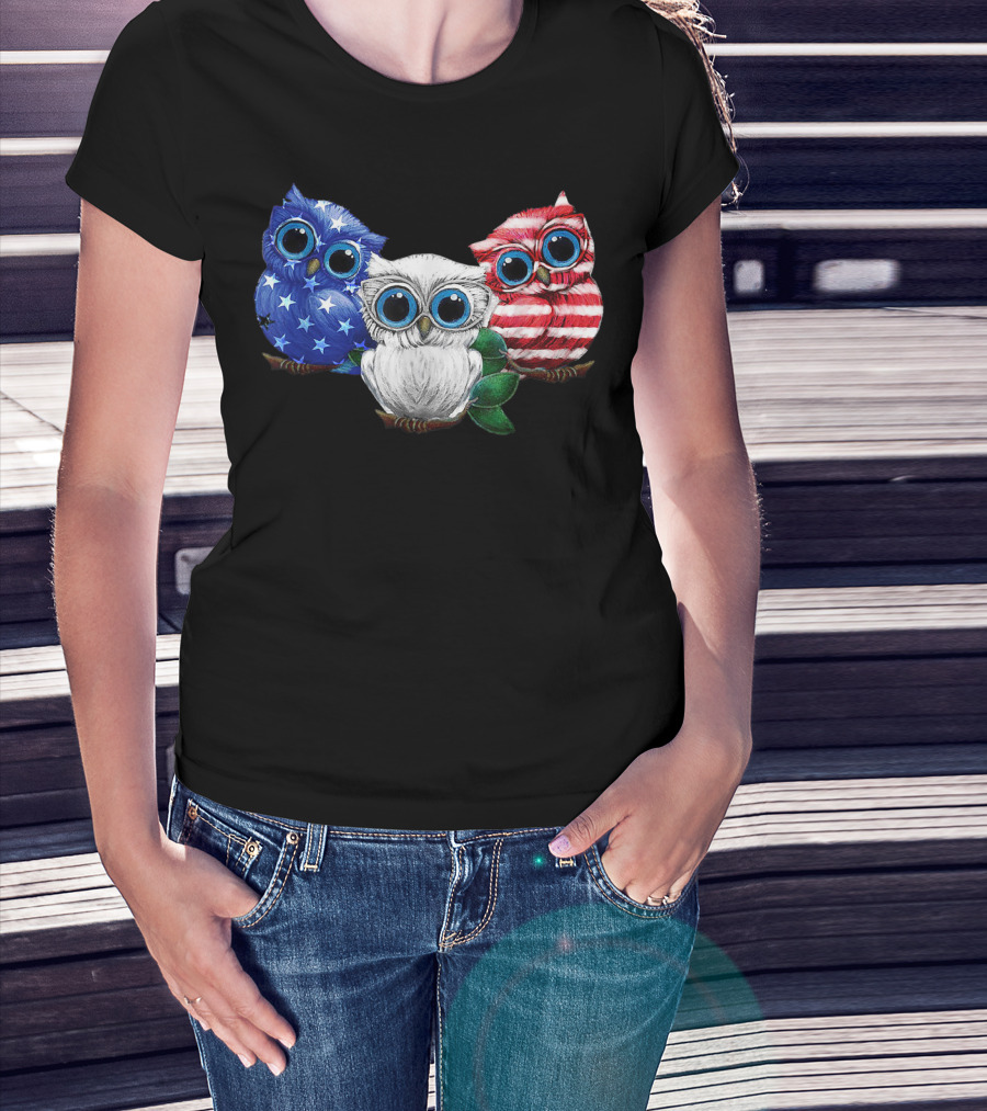 Patriotic Red White Blue Owl Trio T-Shirt