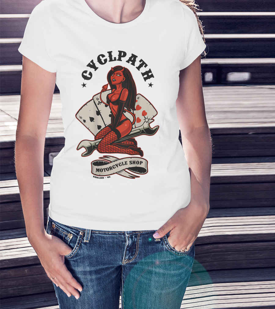 Cyclpath Red She Devil Motorcycle Shop Kirkland Poker Cards T-Shirt