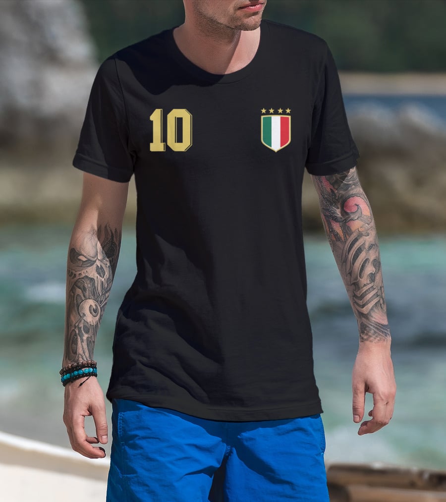 Italia Retro Soccer Jersey Italy Football 10 Crest Stars T-Shirt
