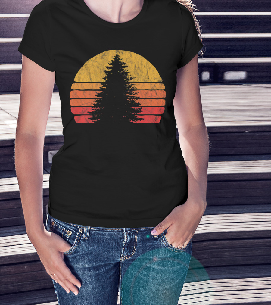 Retro Sunset Pine Tree Silhouette Minimalist T-Shirt