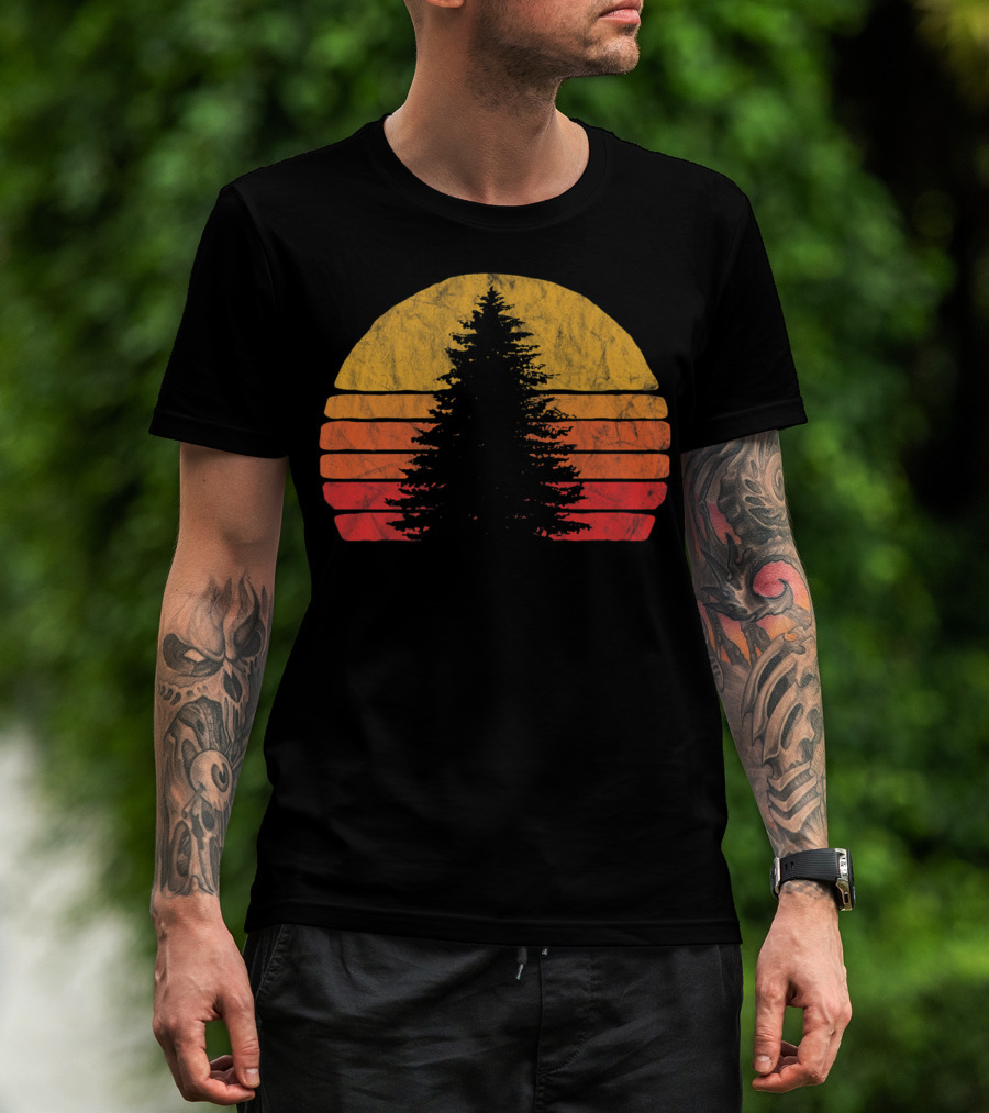 Retro Sunset Pine Tree Silhouette Minimalist T-Shirt