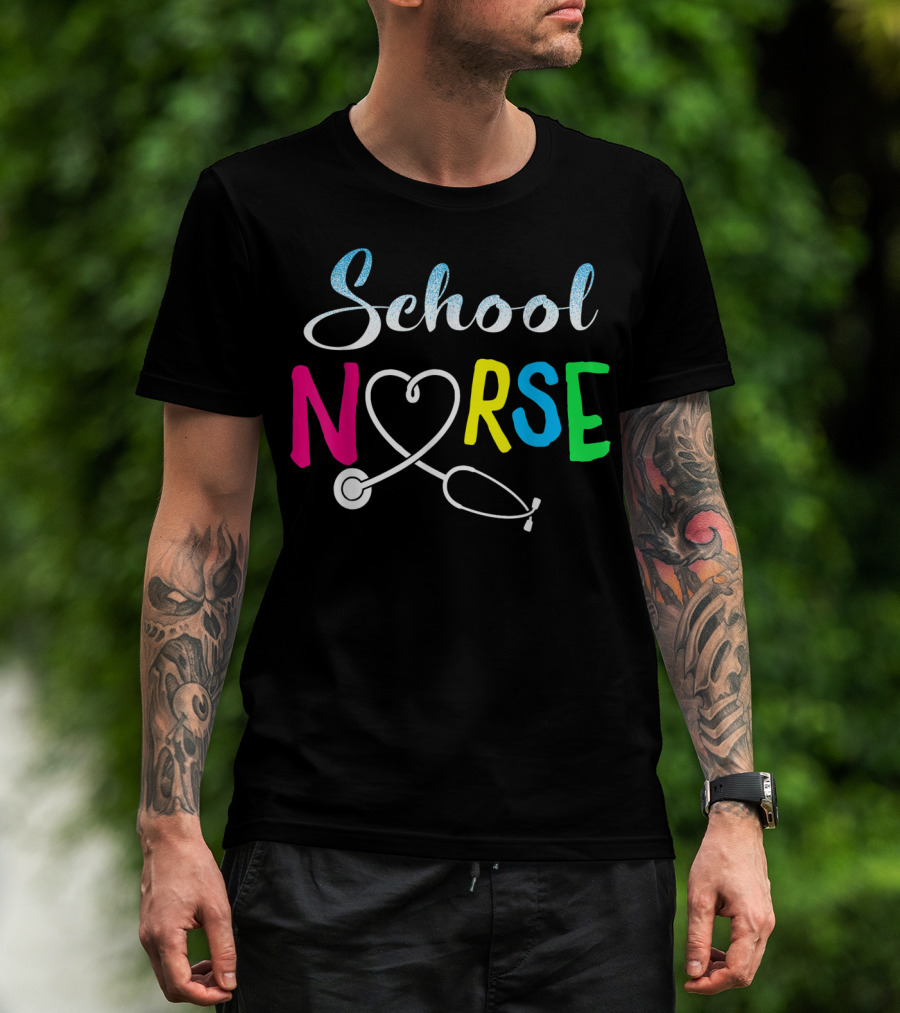 School Nurse Love Stethoscope Heart Nursing T-Shirt