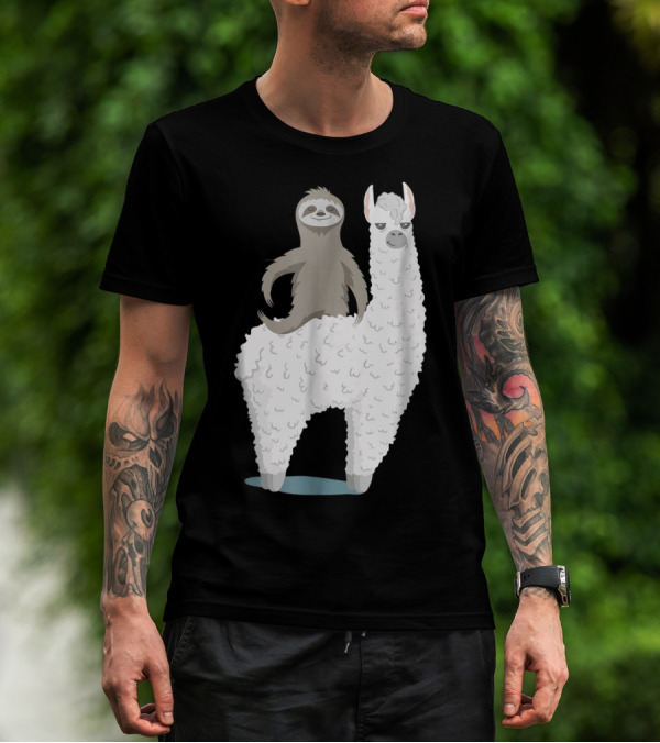 Sloth Joyfully Riding A White Llama T-Shirt