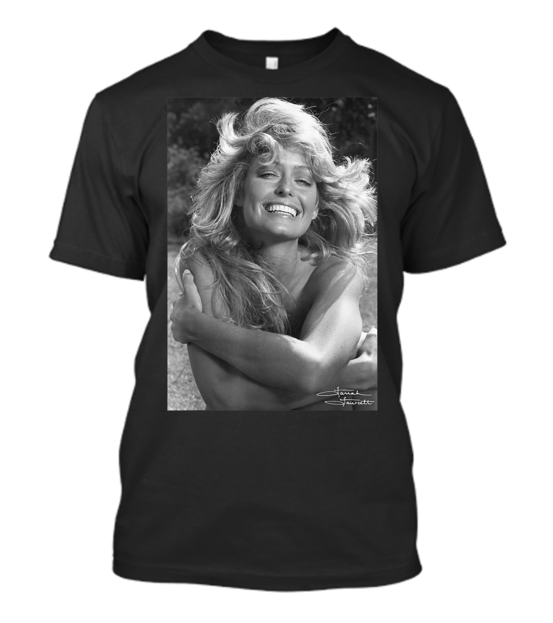 Mens Farrah Fawcett Signature Black And White Close Up T-Shirt
