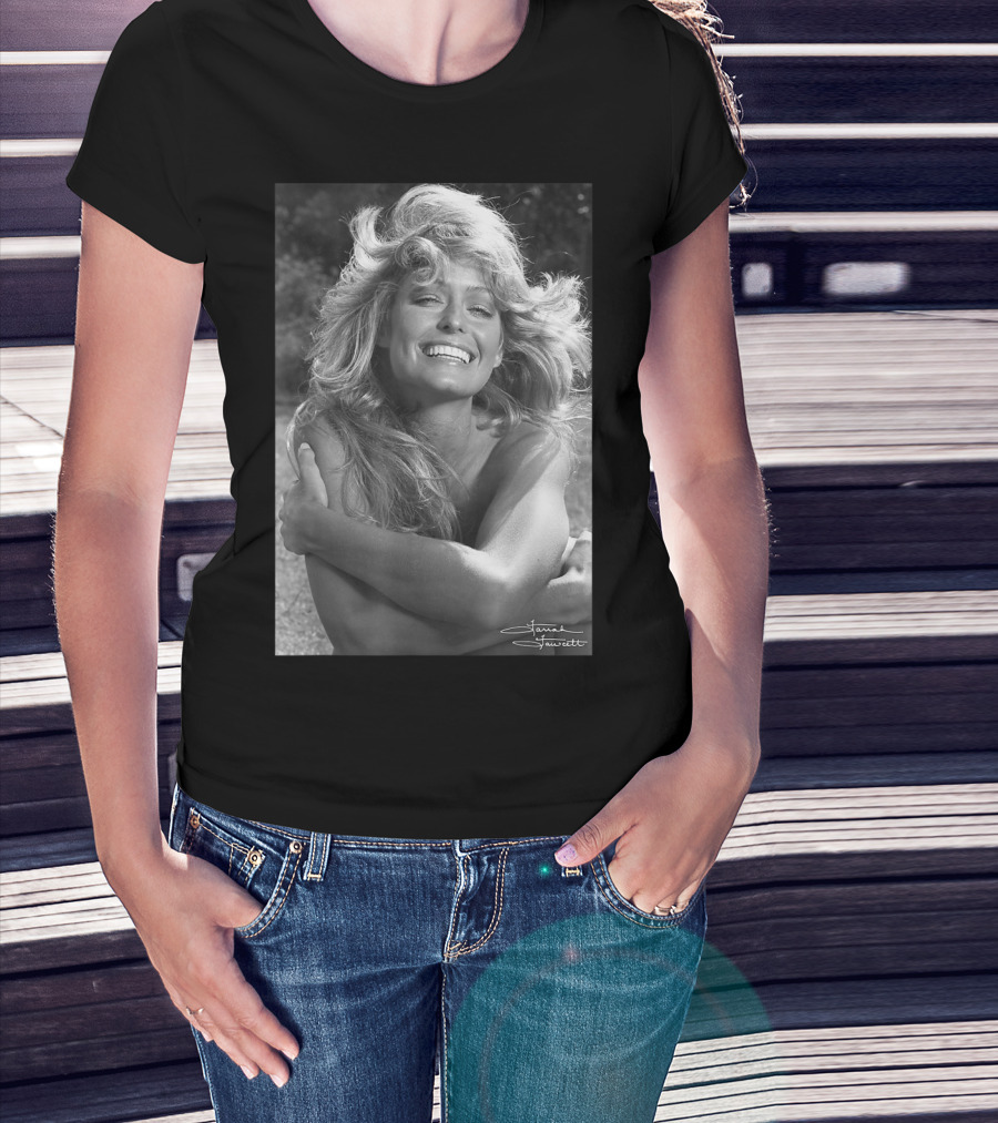 Mens Farrah Fawcett Signature Black And White Close Up T-Shirt