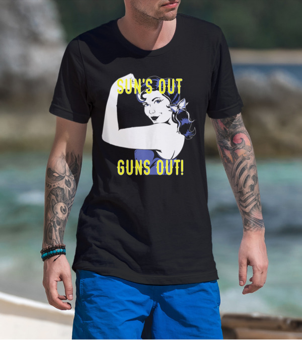 Sun's Out Guns Out Iconic Rosie The Riveter Motif T-Shirt