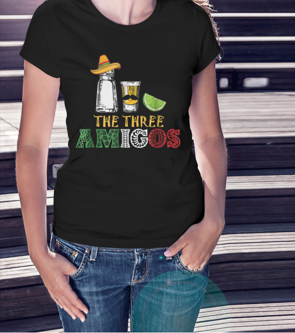The Three Amigos Salt Tequila Lime Hat Mustache Lime Slice T-Shirt