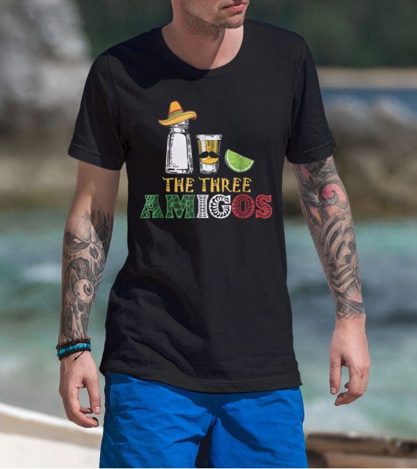The Three Amigos Salt Tequila Lime Hat Mustache Lime Slice T-Shirt