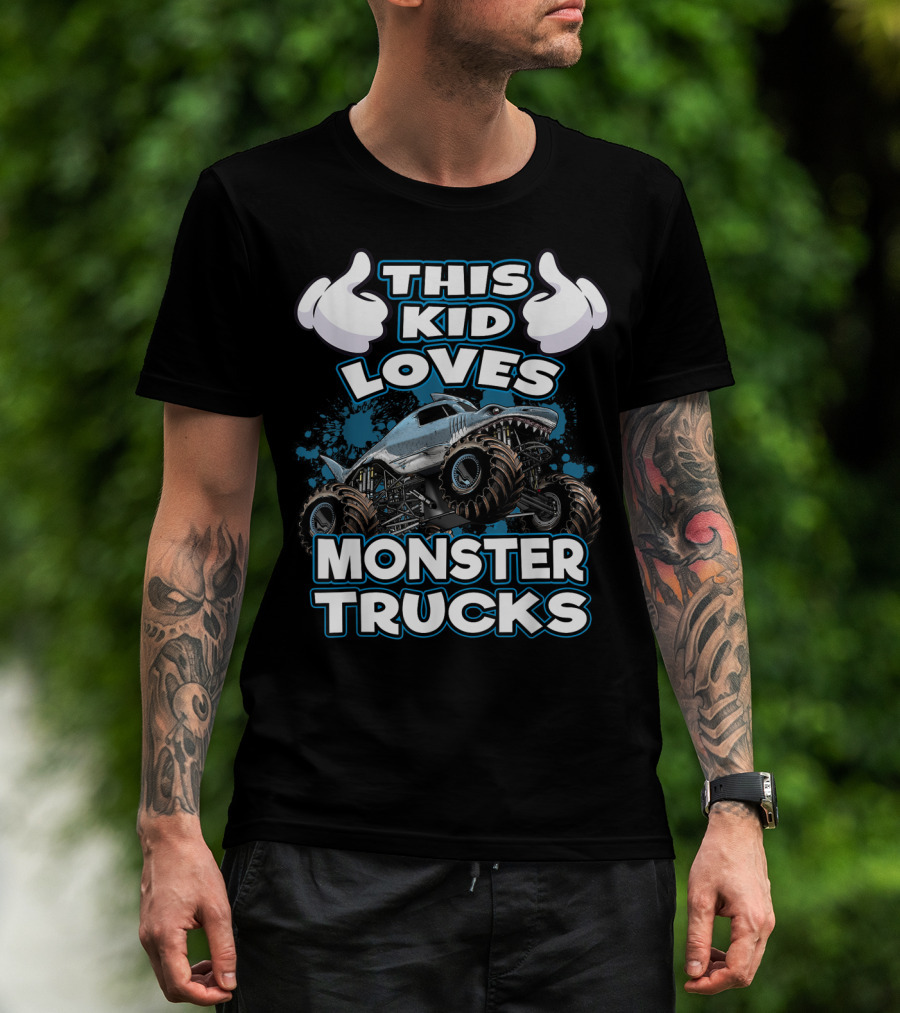 This Kid Loves Monster Trucks And Shark-Themed Off-Road Vehicles T-Shirt