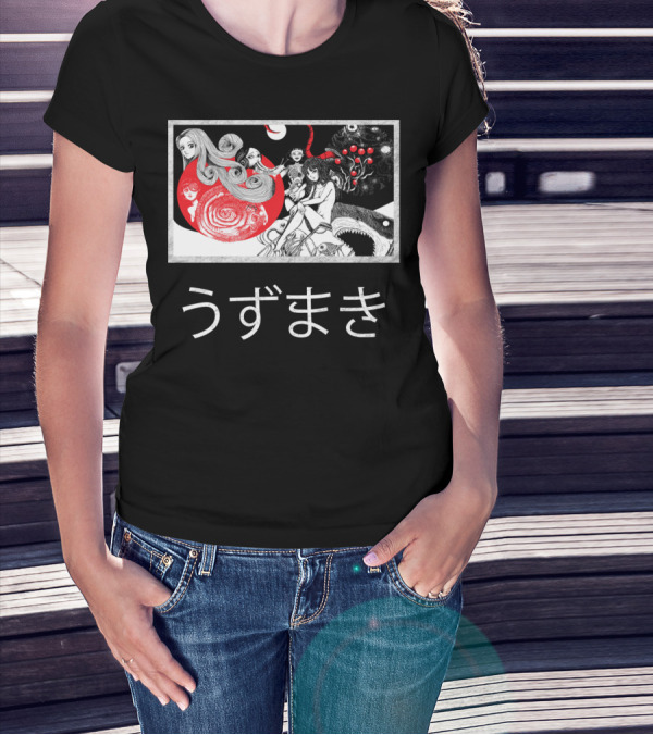 Uzumaki Japanese Horror Surreal Spiral Art With Monsters And Characters T-Shirt