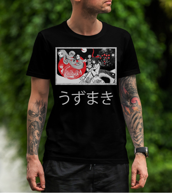 Uzumaki Japanese Horror Surreal Spiral Art With Monsters And Characters T-Shirt