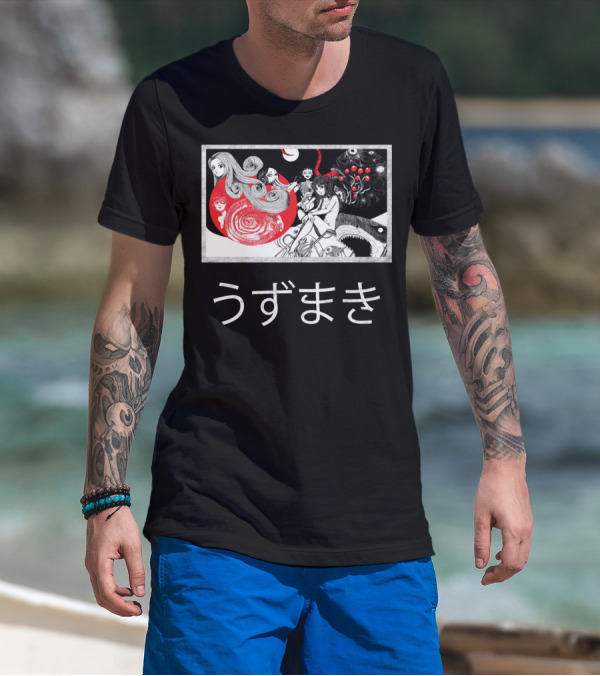 Uzumaki Japanese Horror Surreal Spiral Art With Monsters And Characters T-Shirt