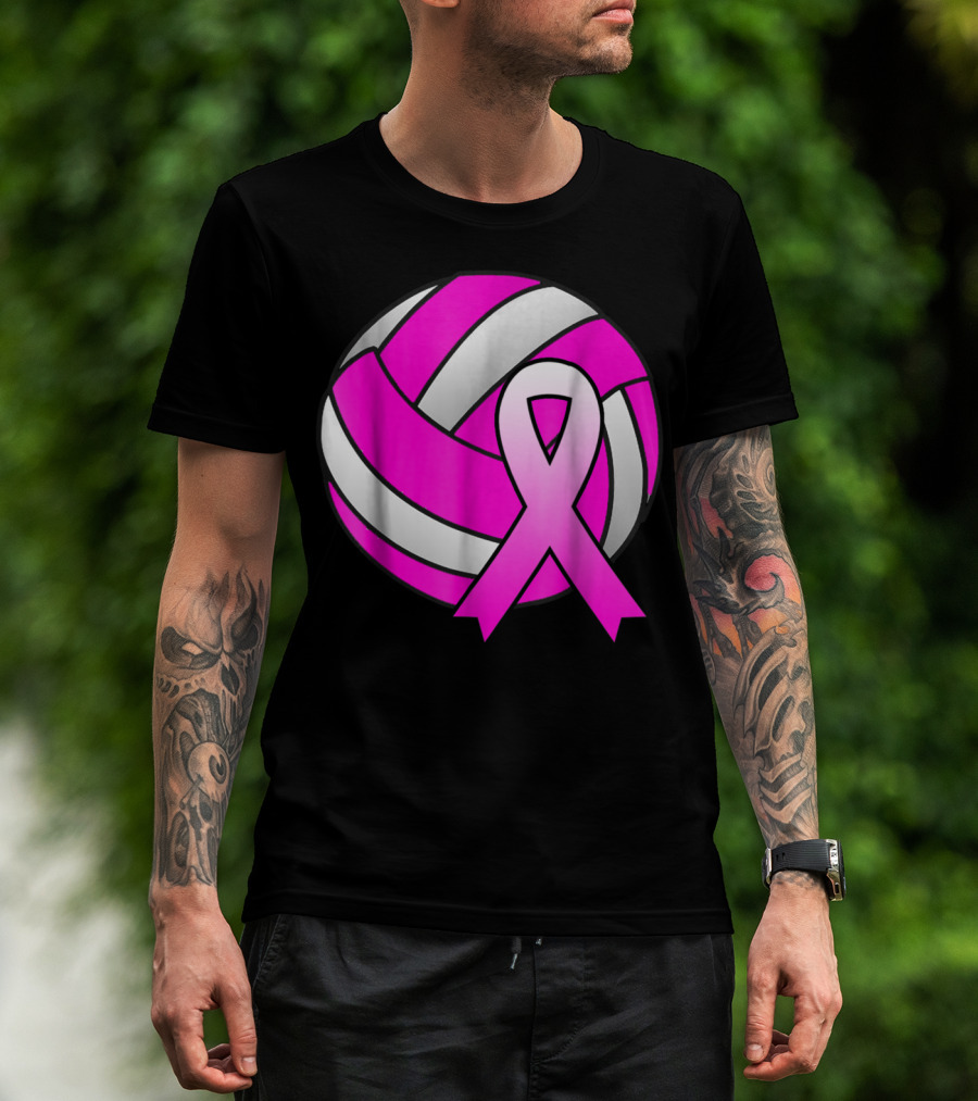 Volleyball Pink Ribbon Breast Cancer Awareness Symbol On Ball T-Shirt