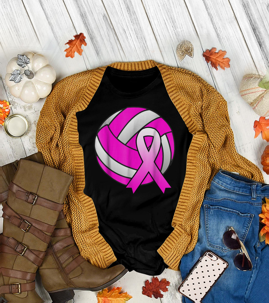 Volleyball Pink Ribbon Breast Cancer Awareness Symbol on Ball T-Shirt