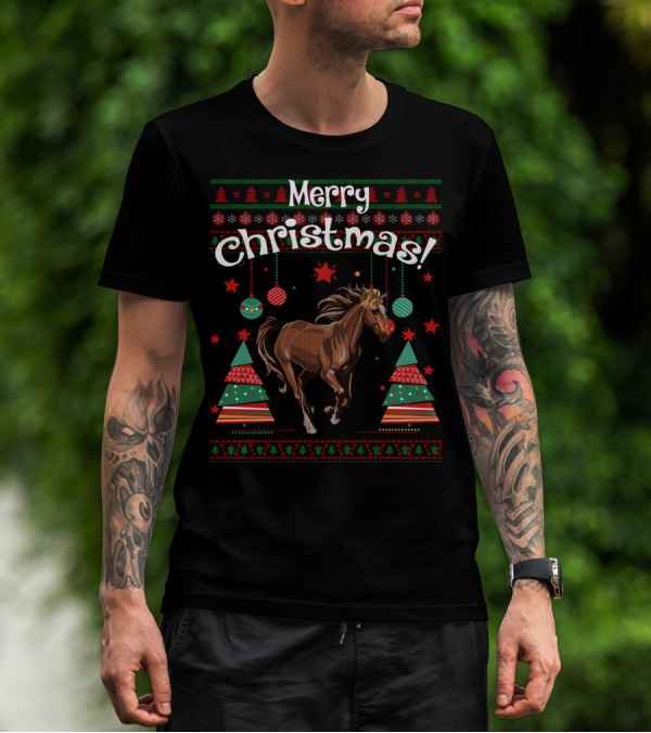 Merry Christmas Funny Horse Holiday Festive Ornaments T-Shirt