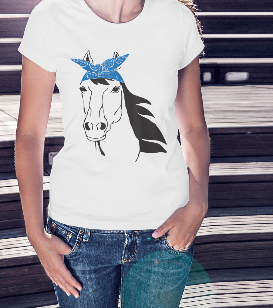 Cowgirl Horse Mom Farm Country Girl With Blue Bandana T-Shirt
