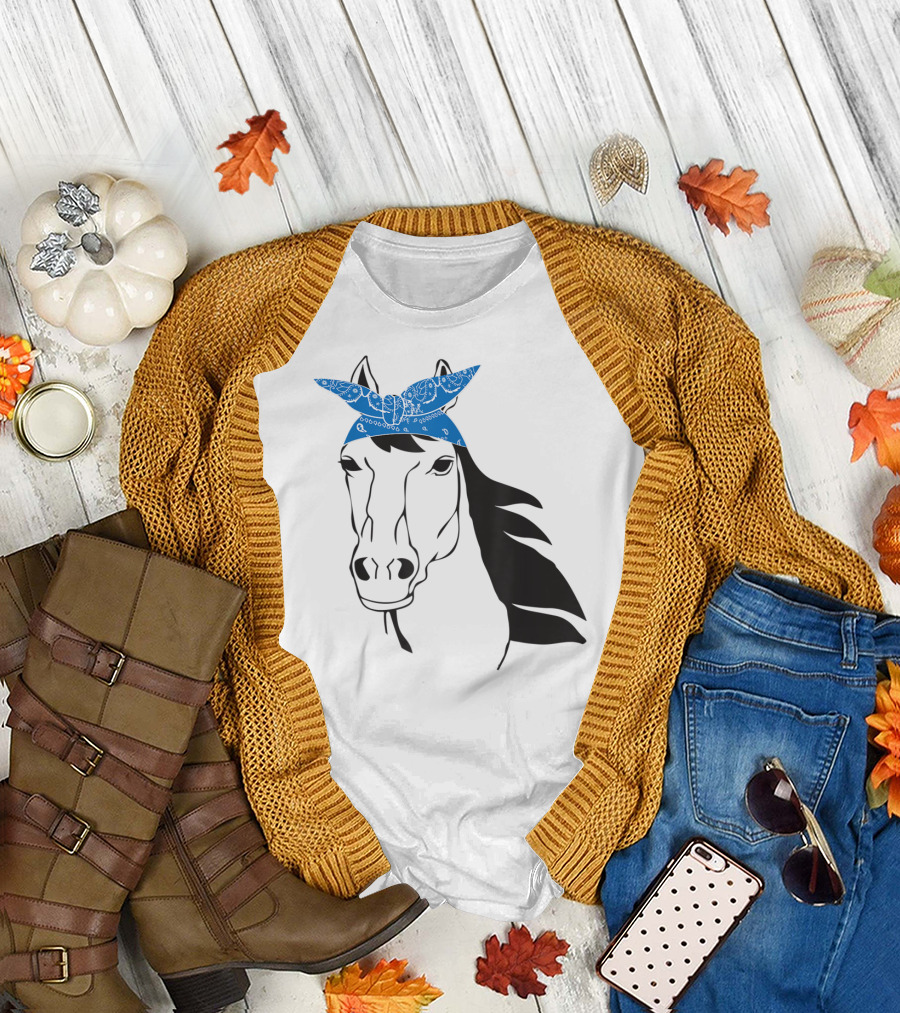 Cowgirl Horse Mom Farm Country Girl with Blue Bandana T-Shirt
