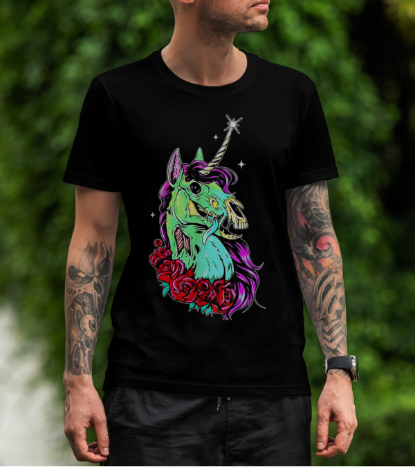Funny Rose Floral Unicorn Horse Zombie Vibes T-Shirt