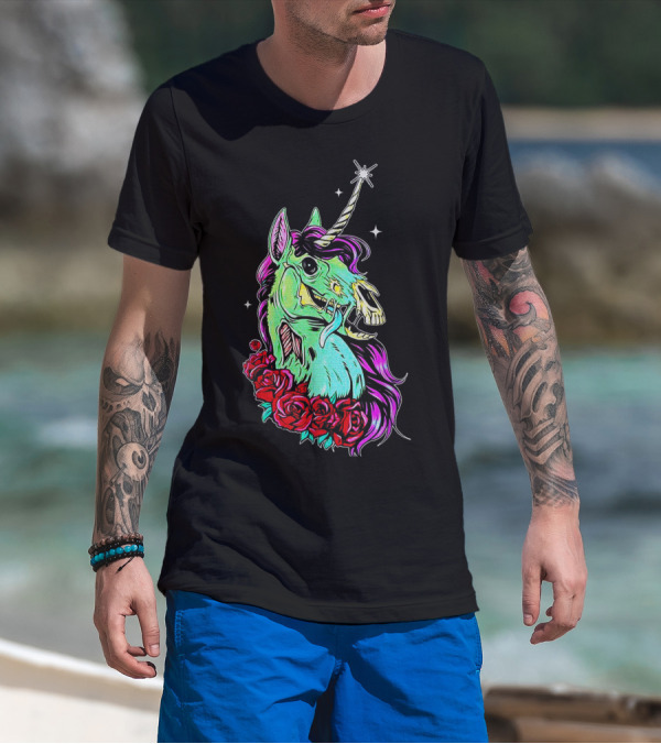 Funny Rose Floral Unicorn Horse Zombie Vibes T-Shirt