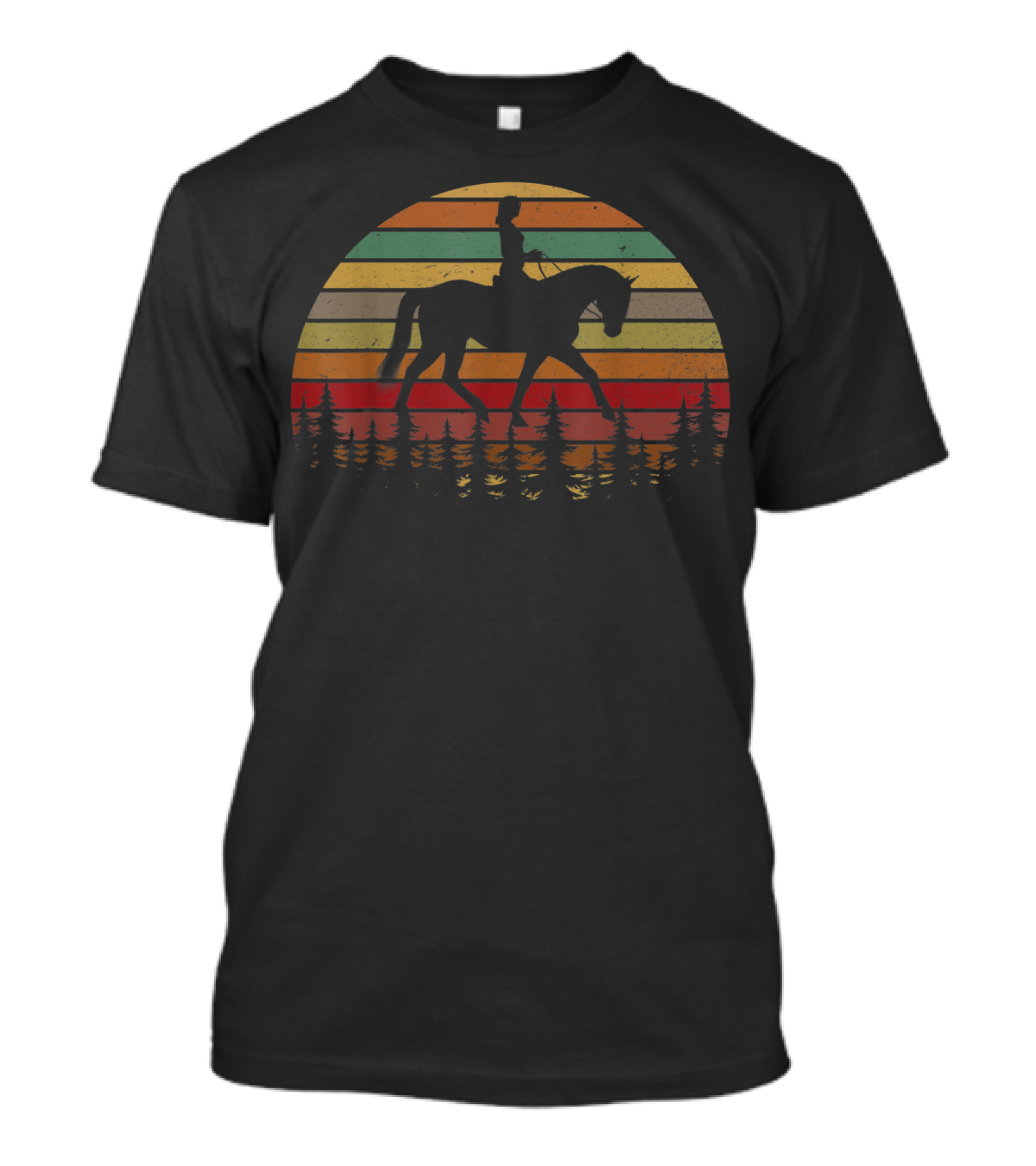 Girl Horse Riding Vintage Cowgirl Texas Ranch Sunset Stripes T-Shirt