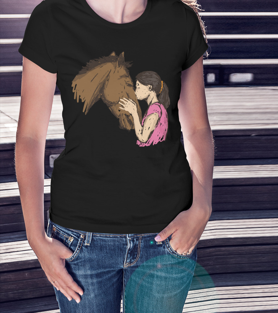 Girl Kissing A Horse Riding Companionship T-Shirt