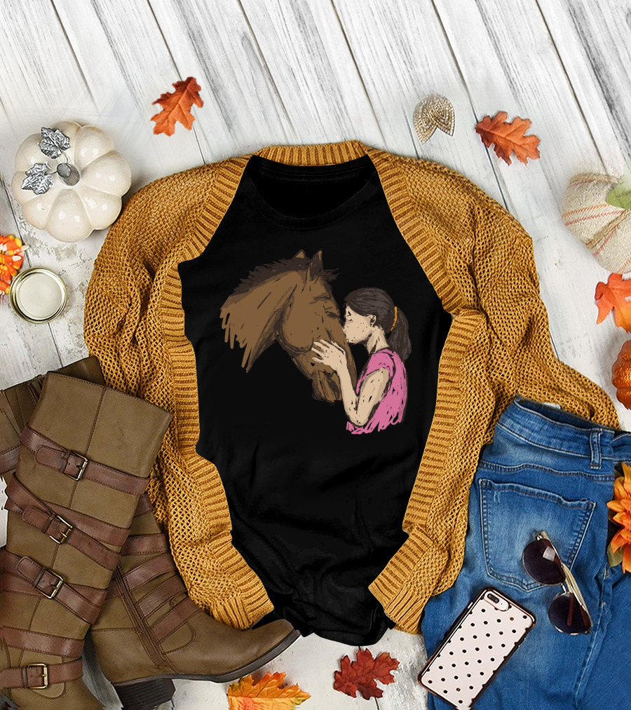 Girl Kissing A Horse Riding Companionship T-Shirt