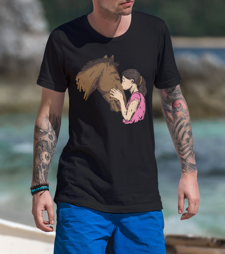 Girl Kissing A Horse Riding Companionship T-Shirt