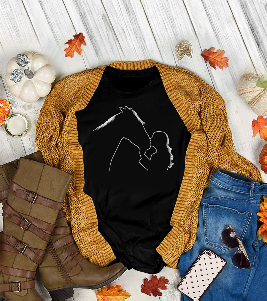 Girl Kissing Horse Silhouette For Girls Horse Lovers T-Shirt