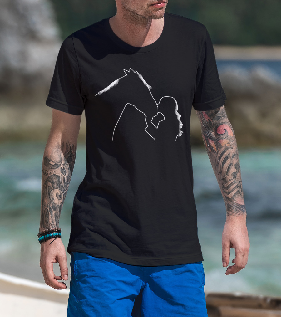 Girl Kissing Horse Silhouette For Girls Horse Lovers T-Shirt