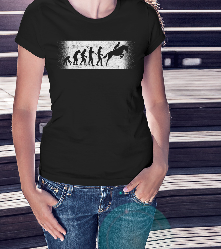 Funny Horse Riding Evolution Ofman Silhouette Progression T-Shirt