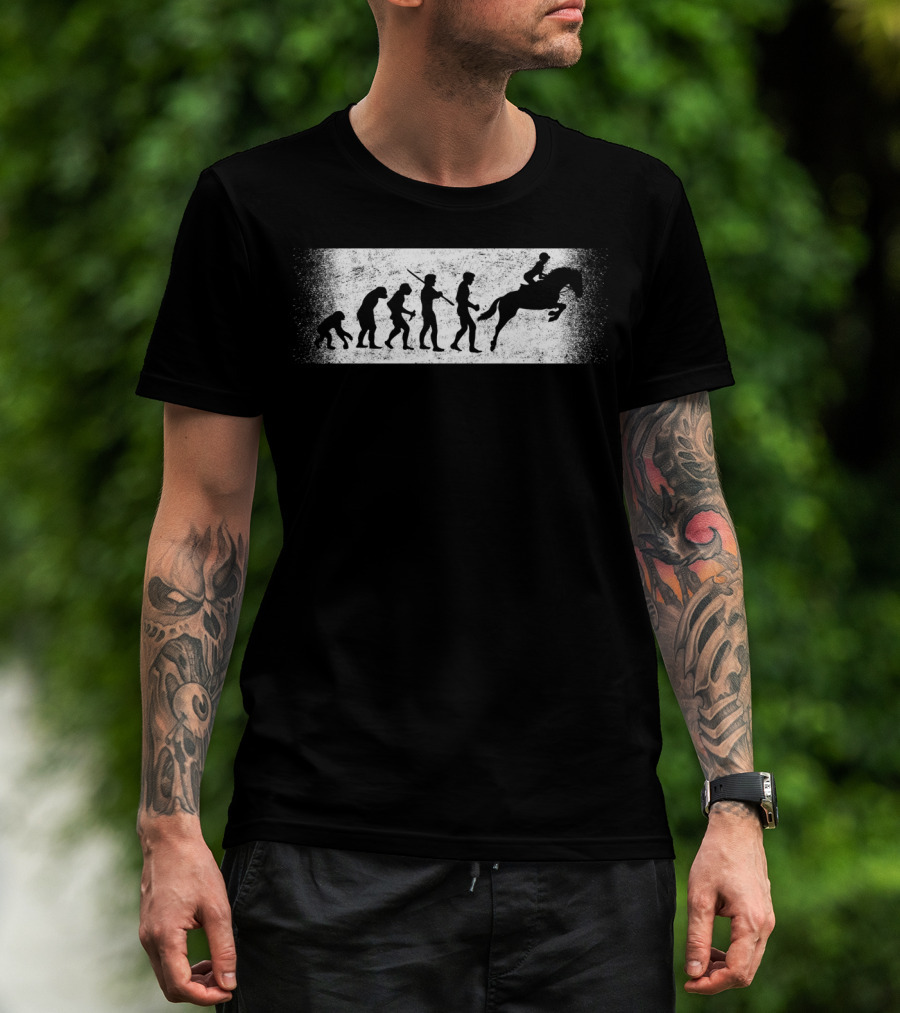 Funny Horse Riding Evolution Ofman Silhouette Progression T-Shirt