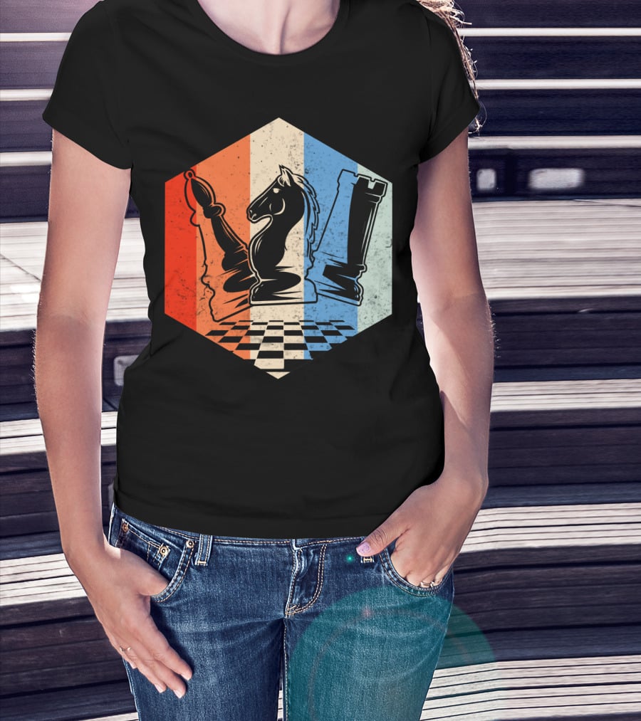 Funny Bishop Horse Rook Chess QD Retro Chessboard T-Shirt