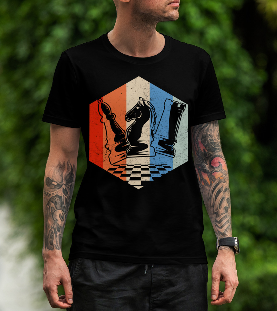 Funny Bishop Horse Rook Chess QD Retro Chessboard T-Shirt