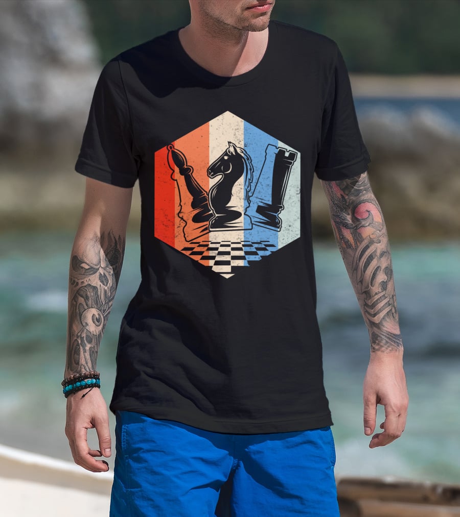 Funny Bishop Horse Rook Chess QD Retro Chessboard T-Shirt
