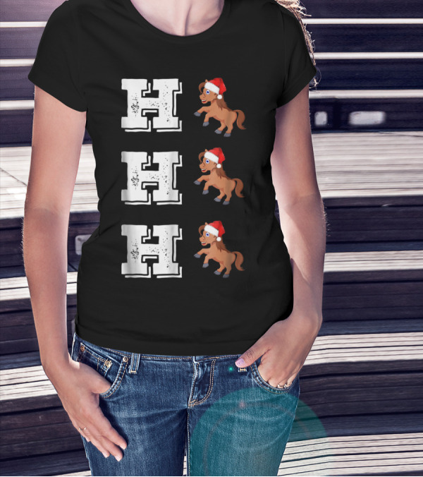 Ho Ho Ho Funny Xmas Horse Lover Santa Hat T-Shirt