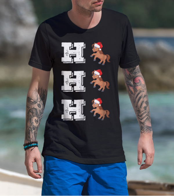 Ho Ho Ho Funny Xmas Horse Lover Santa Hat T-Shirt
