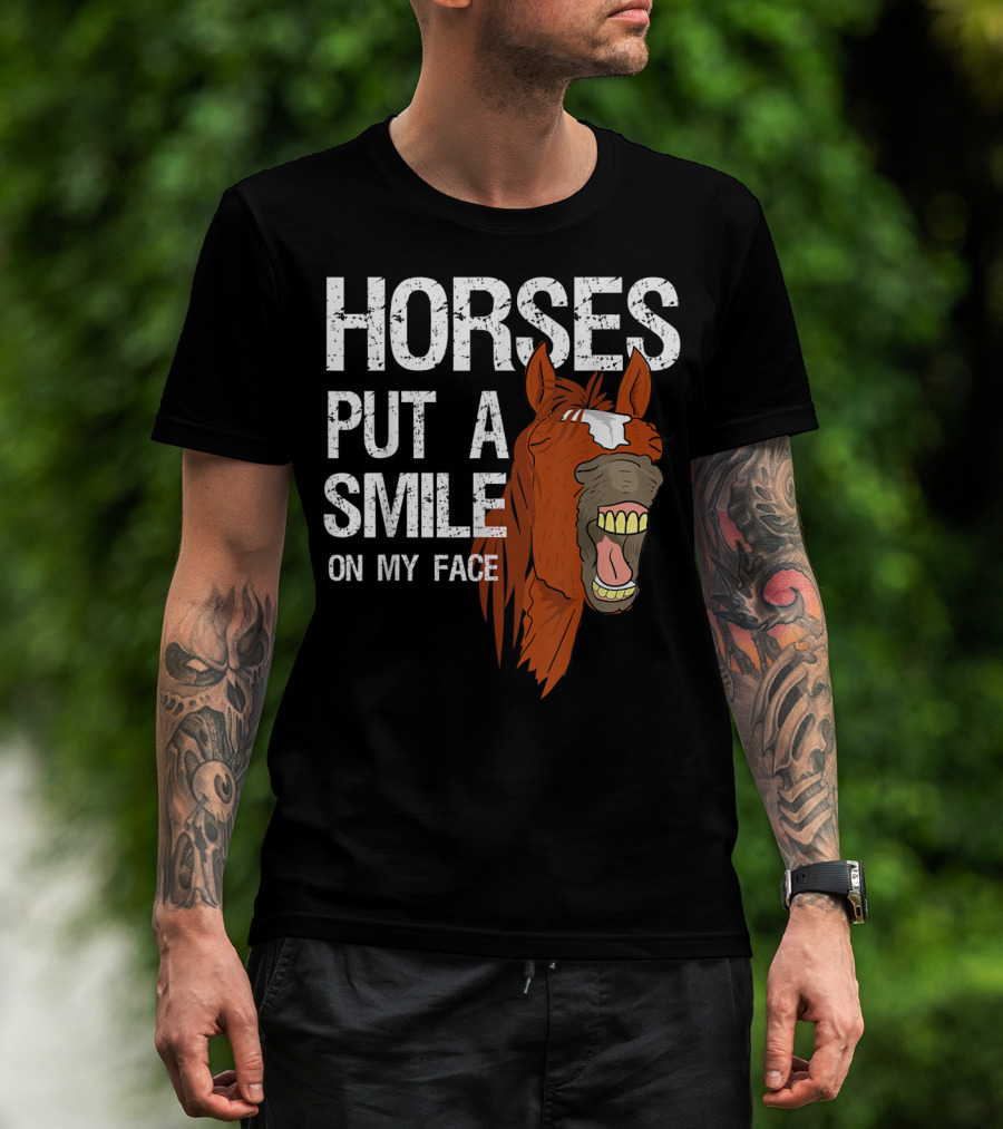Horses Put A Smile On My Face Girls Horse Lover Rider Equestrian T-Shirt