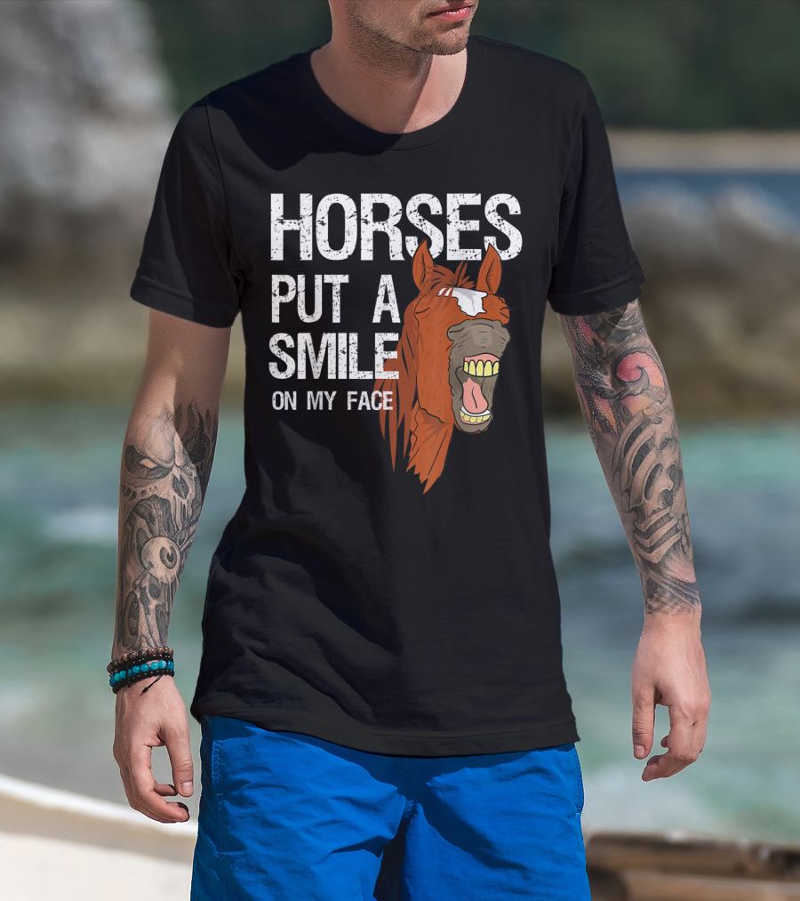 Horses Put A Smile On My Face Girls Horse Lover Rider Equestrian T-Shirt
