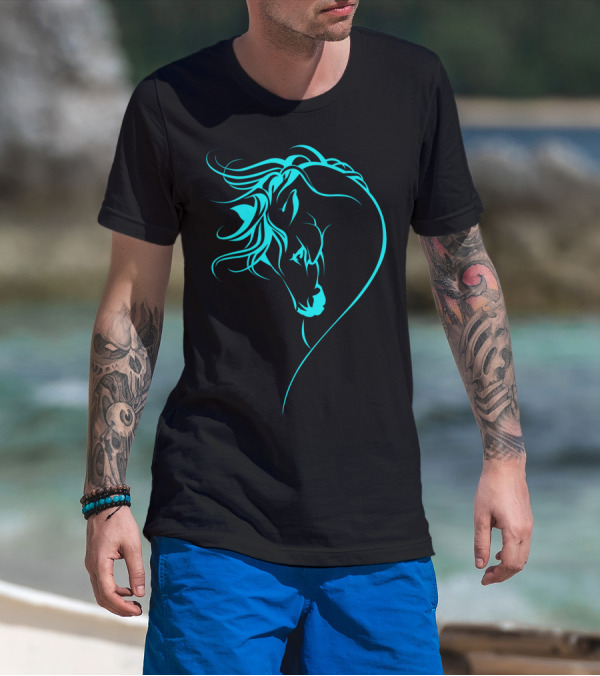 Glowing Horse Beautiful Horses Blue Neon T-Shirt