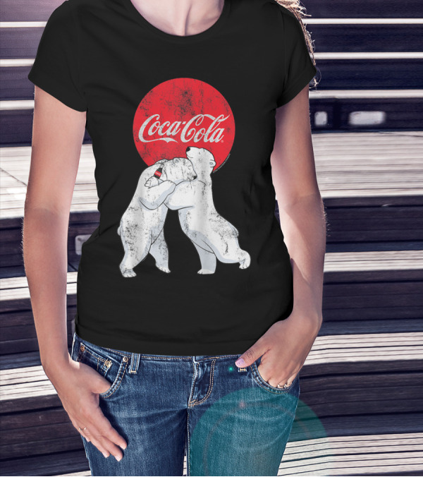 Coca-Cola Christmas Polar Bears Hugging With Red Circle Classic BL T-Shirt