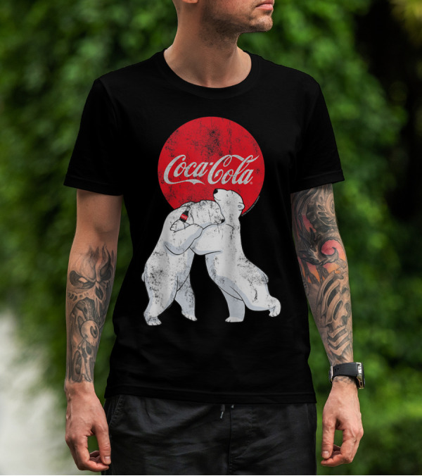 Coca-Cola Christmas Polar Bears Hugging With Red Circle Classic BL T-Shirt