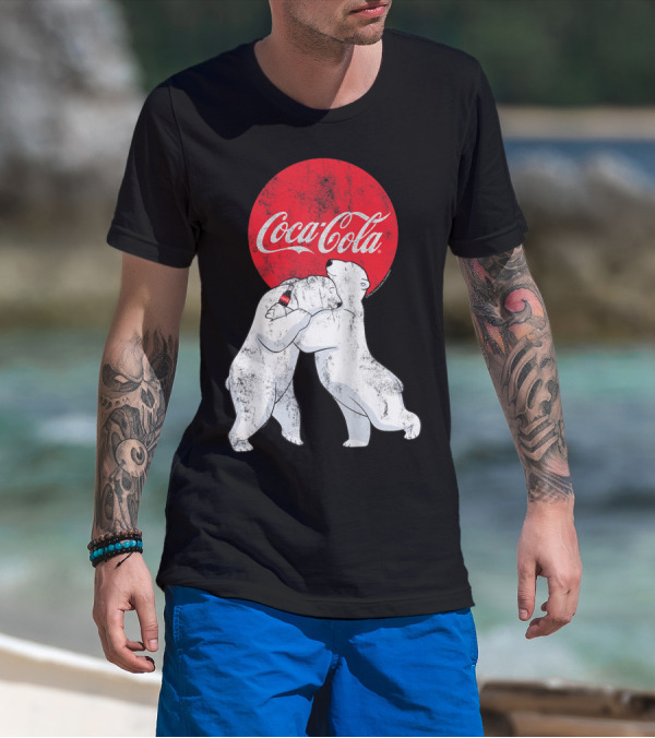 Coca-Cola Christmas Polar Bears Hugging With Red Circle Classic BL T-Shirt