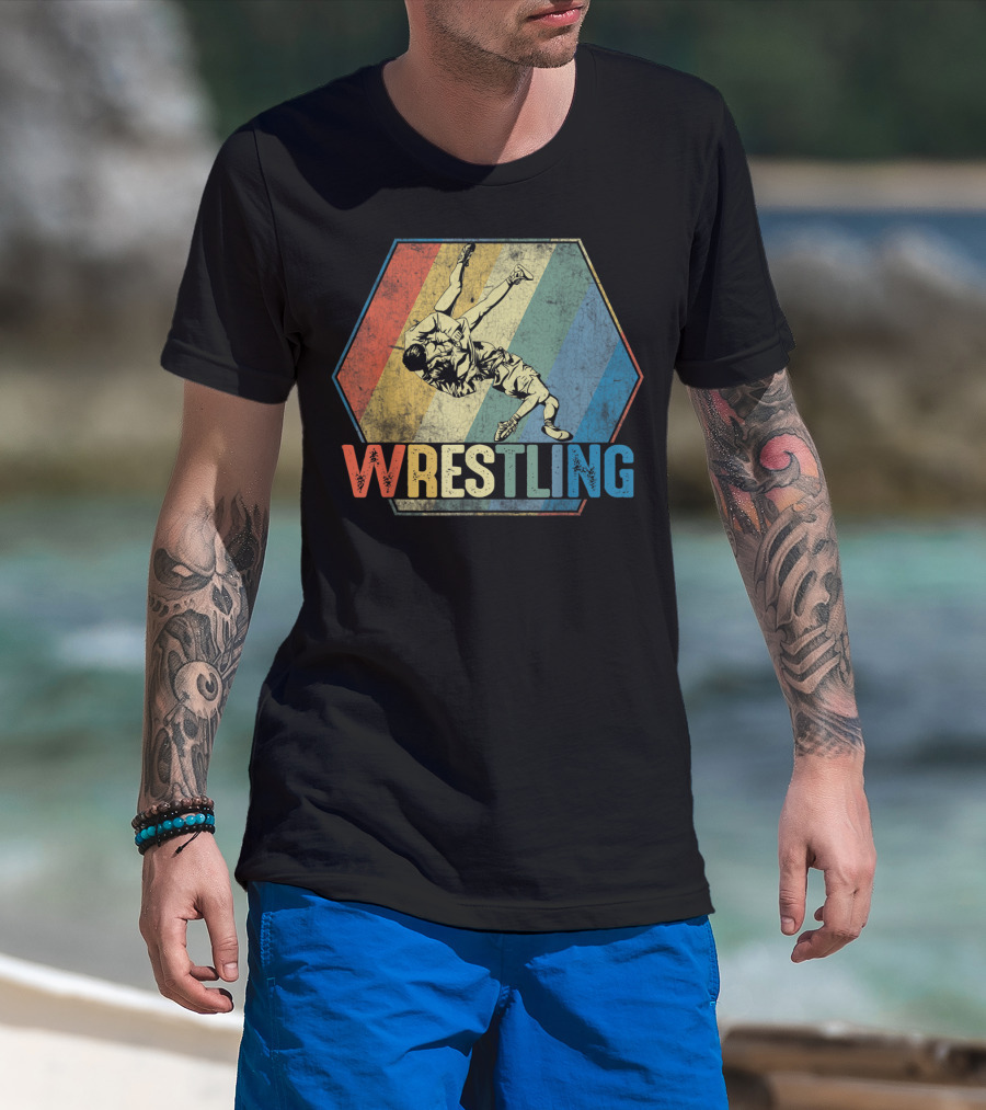 Retro Style Wrestling Throwdown Classic Sports Action T-Shirt