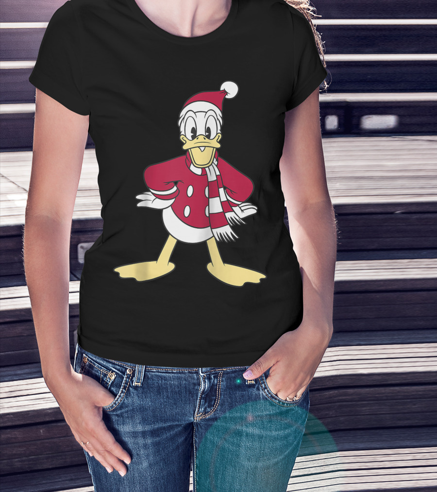 Disney Donald Duck Christmas Classic Portrait Santa Suit And Scarf T-Shirt