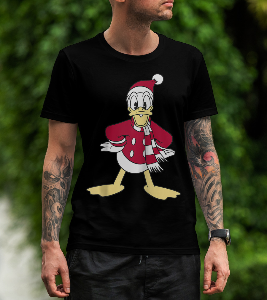 Disney Donald Duck Christmas Classic Portrait Santa Suit And Scarf T-Shirt