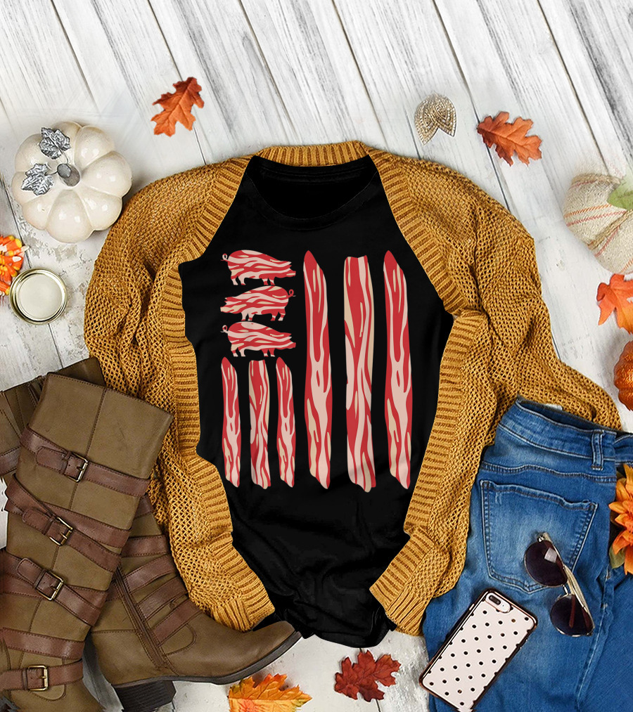 Funny Vintage Bacon Flag with Pig T-Shirt
