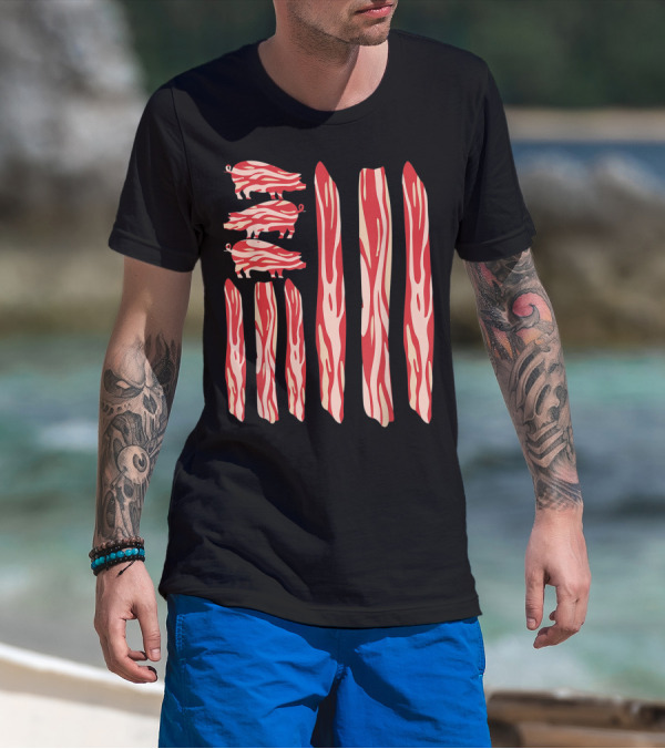 Funny Vintage Bacon Flag With Pig T-Shirt
