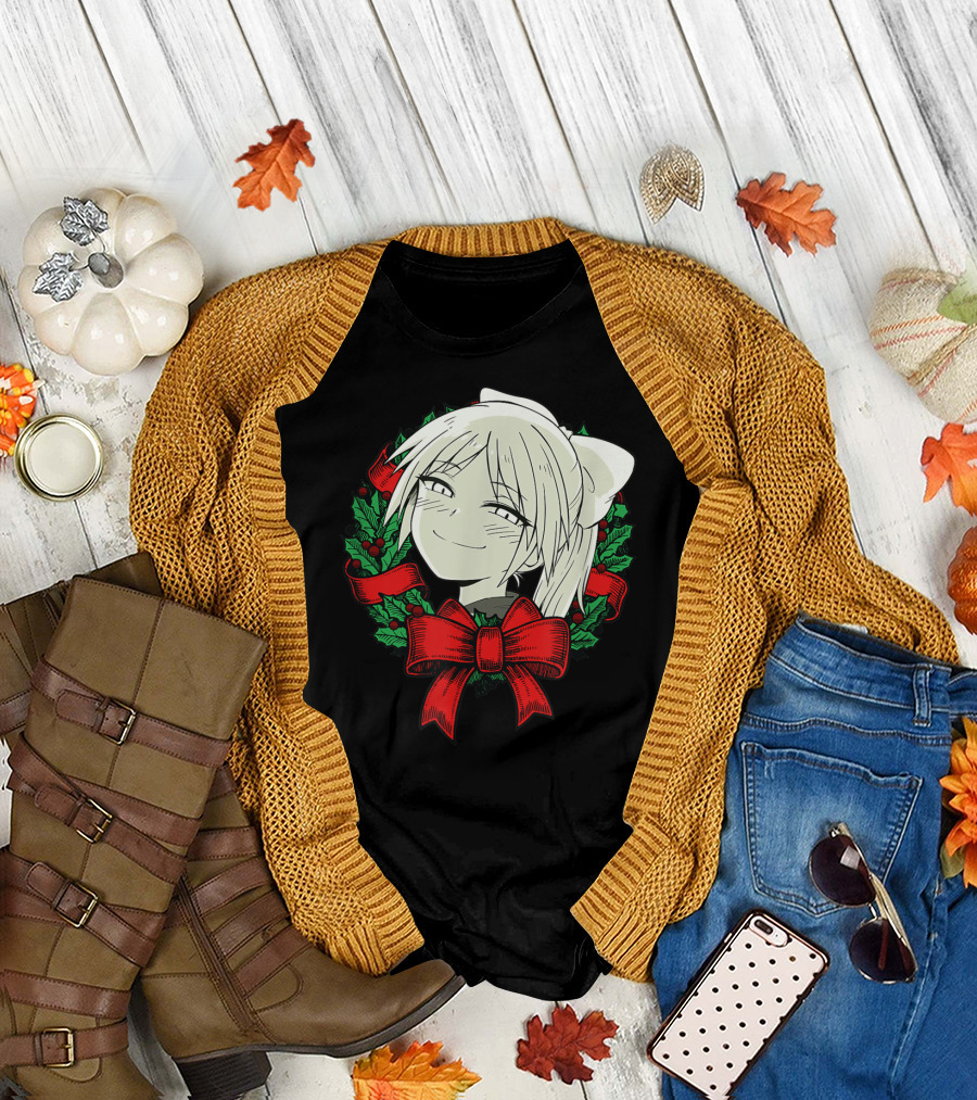 Manga Merry Christmas Wreath Funny Classic Happy College T-Shirt