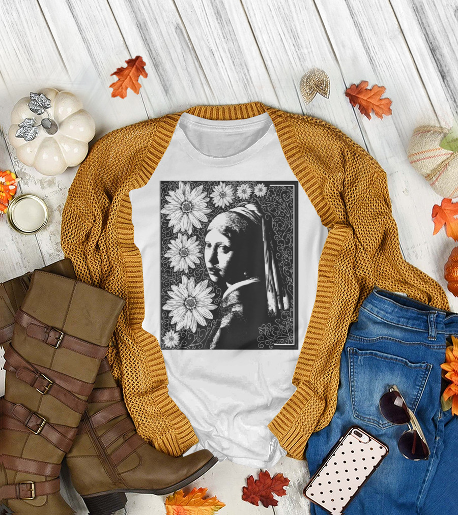 Girl With A Pearl Earring Floral T-Shirt